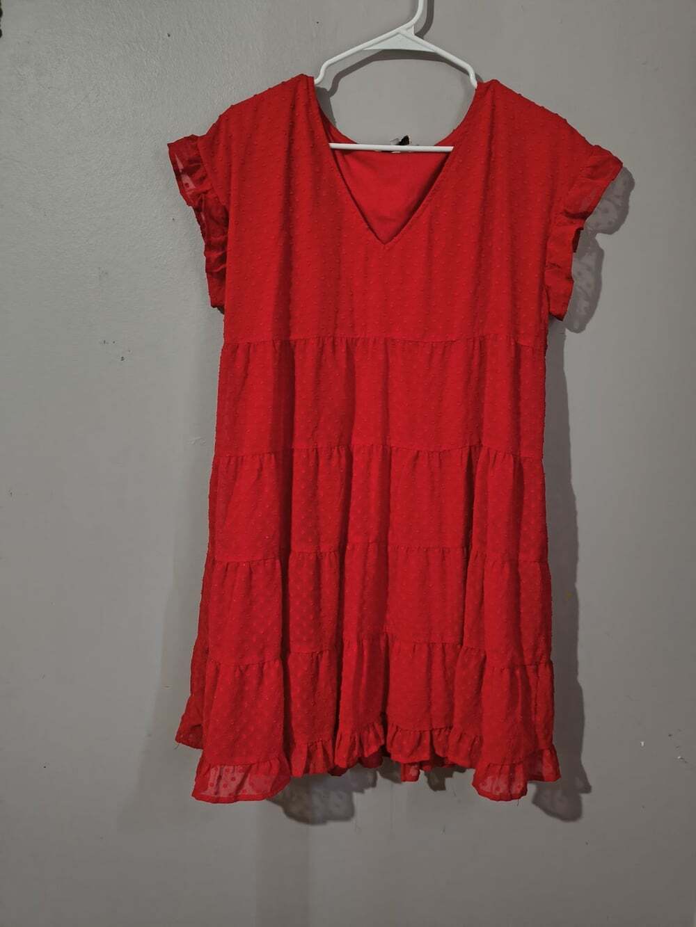 Jodifl Women's Red Medium Short Sleeve Tiered Babydoll Flowy Silhouette Dress